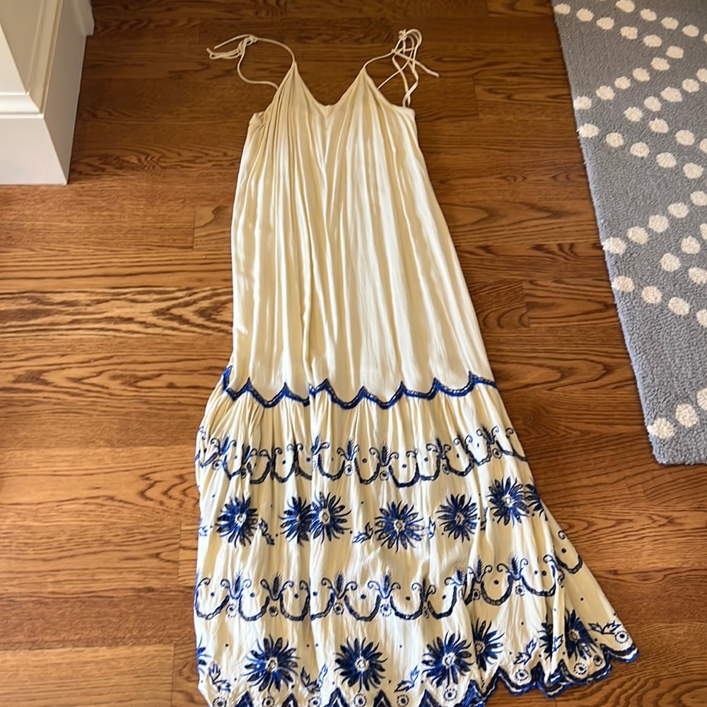 Cleobella off white maxi with blue embroidery